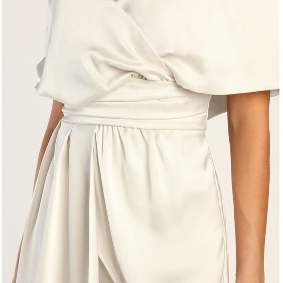 NWT Lulus Always Celebrating Ivory Satin Off-the-Shoulder Mini Dress - Picture 5 of 7